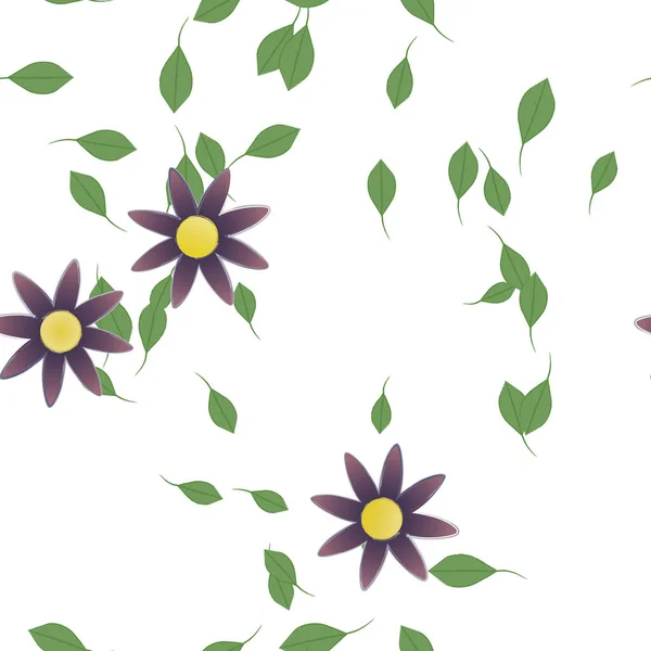 Composição Design Com Flores Simples Folhas Verdes Ilustração Vetorial — Vetor de Stock