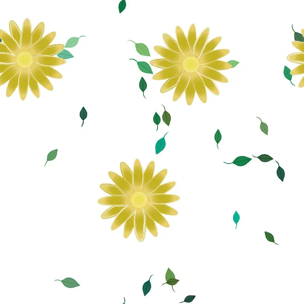 Composizione Design Con Fiori Semplici Foglie Verdi Illustrazione Vettoriale — Vettoriale Stock