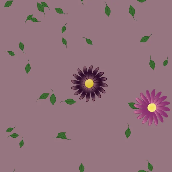 Composição Design Com Flores Simples Folhas Verdes Ilustração Vetorial —  Vetores de Stock