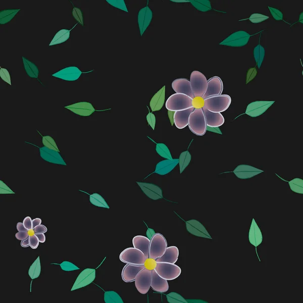 Composição Bonita Com Flores Coloridas Simples Folhas Verdes Fundo Ilustração — Vetor de Stock