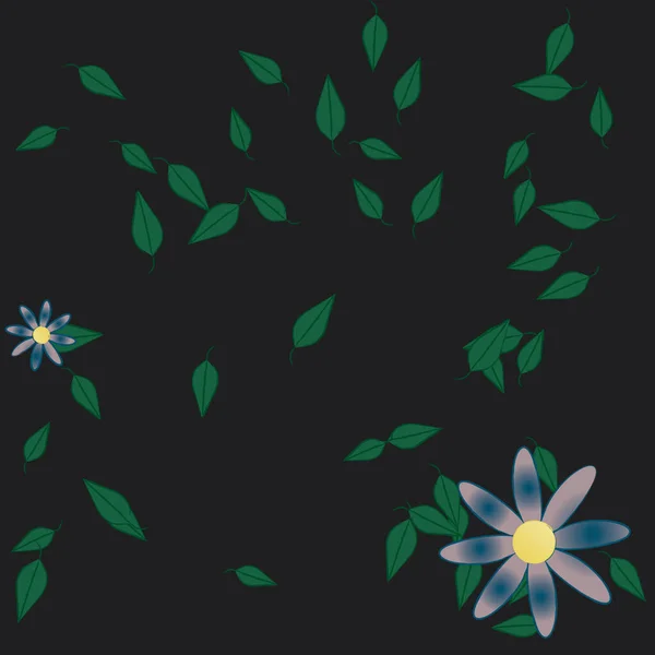 Композиция Простыми Цветами Зелеными Листьями Векторная Иллюстрация — стоковый вектор