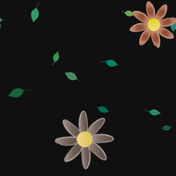 Fleurs Simples Avec Des Feuilles Vertes Composition Libre Illustration Vectorielle — Image vectorielle