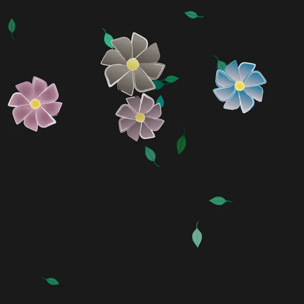 Composition Design Avec Fleurs Simples Feuilles Vertes Illustration Vectorielle — Image vectorielle