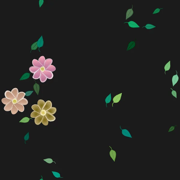 Fleurs Simples Avec Des Feuilles Vertes Composition Libre Illustration Vectorielle — Image vectorielle