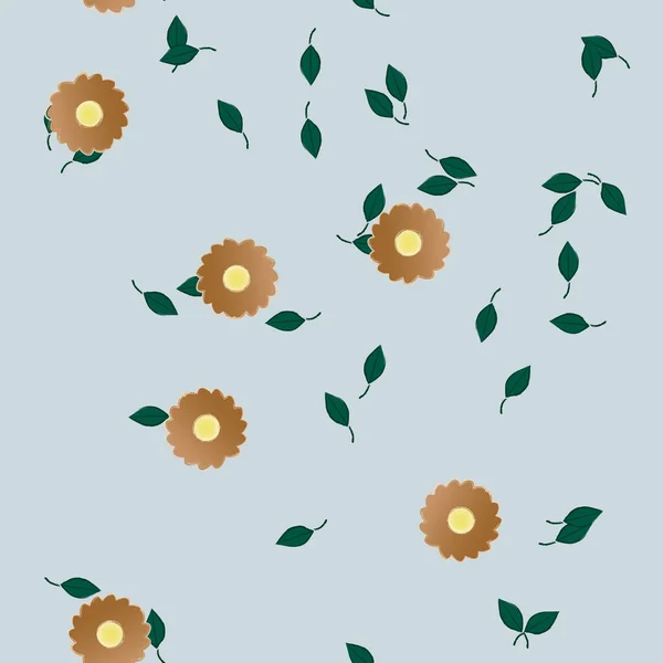 Fleurs Simples Avec Des Feuilles Vertes Composition Libre Illustration Vectorielle — Image vectorielle