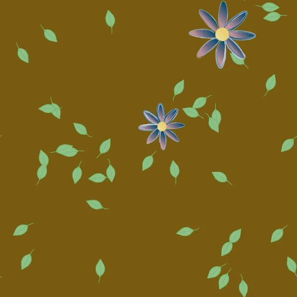 Fleurs Simples Avec Des Feuilles Vertes Composition Libre Illustration Vectorielle — Image vectorielle