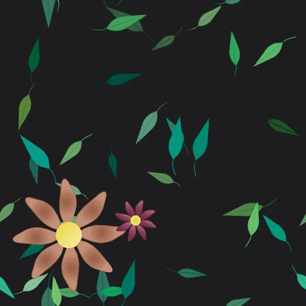 Eenvoudige Bloemen Met Groene Bladeren Vrije Samenstelling Vector Illustratie — Stockvector