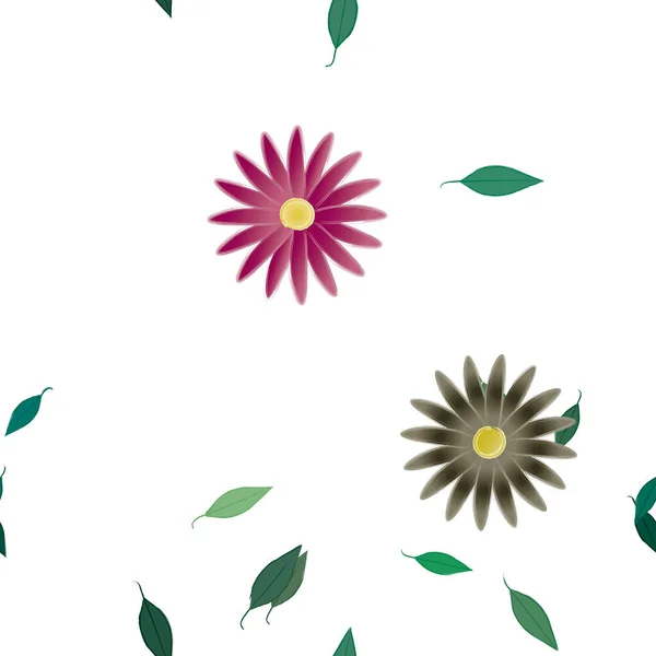 Composition Design Avec Fleurs Simples Feuilles Vertes Illustration Vectorielle — Image vectorielle