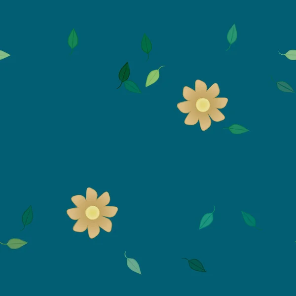 Composition Design Avec Fleurs Simples Feuilles Vertes Illustration Vectorielle — Image vectorielle