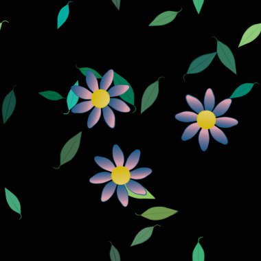 Basit çiçek ve yeşil yapraklı tasarım kompozisyonu, vektör illüstrasyonu