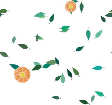 basit renkli çiçekleri olan serbest kompozisyon ve duvar kağıdı için yeşil yapraklar, vektör illüstrasyonu