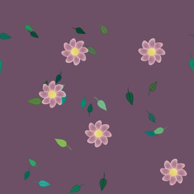 Basit çiçek ve yeşil yapraklı tasarım kompozisyonu, vektör illüstrasyonu