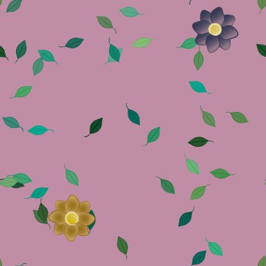 Basit çiçek ve yeşil yapraklı tasarım kompozisyonu, vektör illüstrasyonu