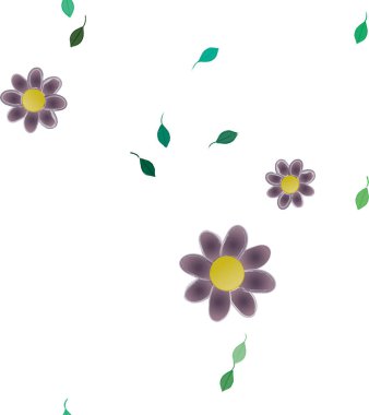 Basit çiçek ve yeşil yapraklı tasarım kompozisyonu, vektör illüstrasyonu