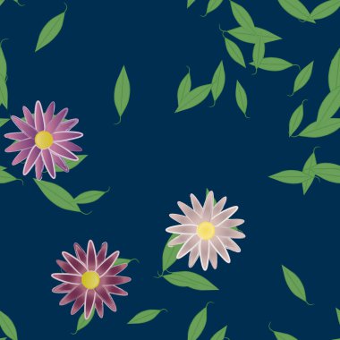 Basit çiçek ve yeşil yapraklı tasarım kompozisyonu, vektör illüstrasyonu