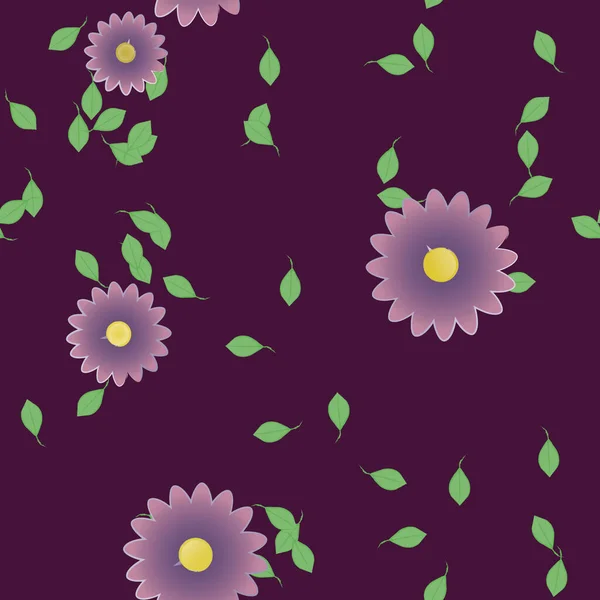 Eenvoudige Bloemen Met Groene Bladeren Vrije Samenstelling Vector Illustratie — Stockvector