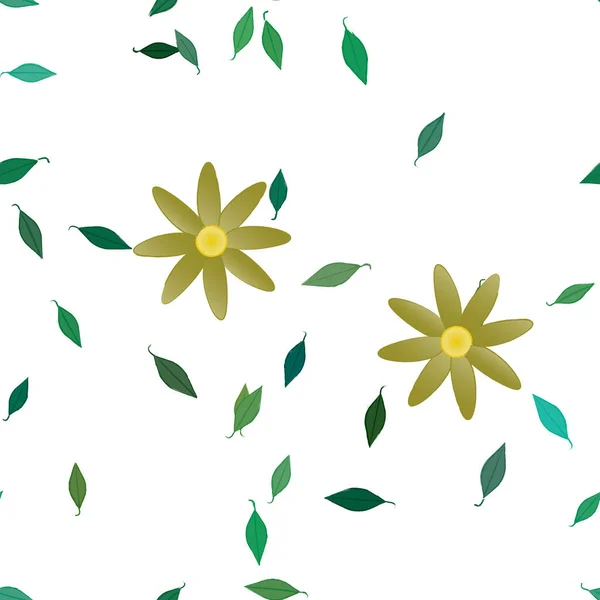 Fleurs Simples Avec Des Feuilles Vertes Composition Libre Illustration Vectorielle — Image vectorielle