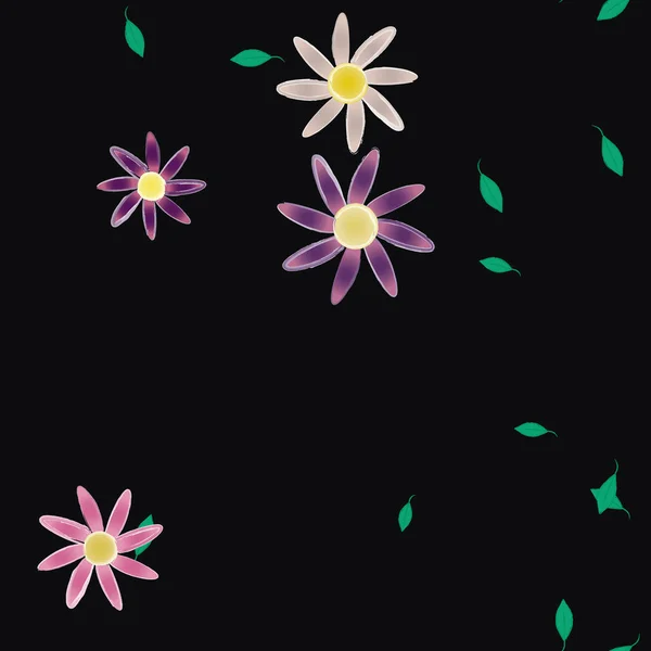 Composición Diseño Con Flores Simples Hojas Verdes Ilustración Vectorial — Vector de stock