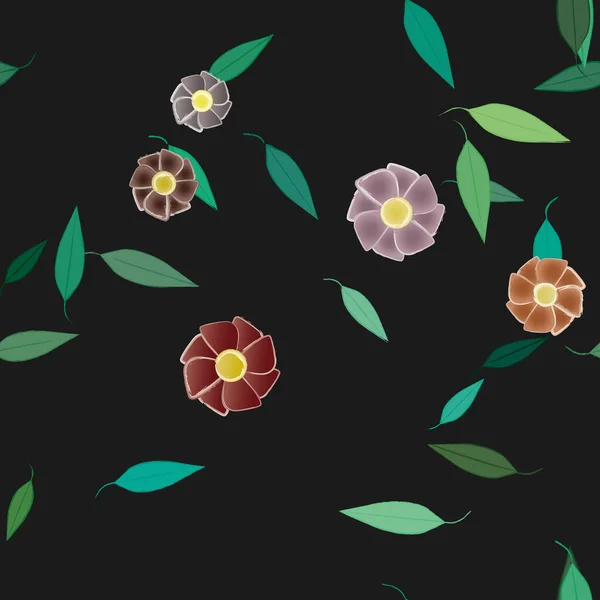 Flores Simples Con Hojas Verdes Composición Libre Ilustración Vectorial — Vector de stock