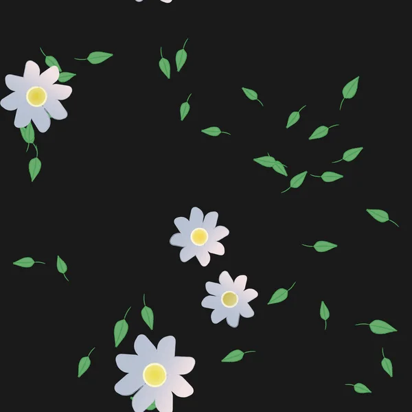 Composición Diseño Con Flores Simples Hojas Verdes Ilustración Vectorial — Vector de stock