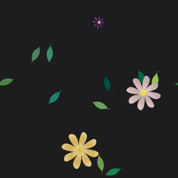 Composição Design Com Flores Simples Folhas Verdes Ilustração Vetorial —  Vetores de Stock