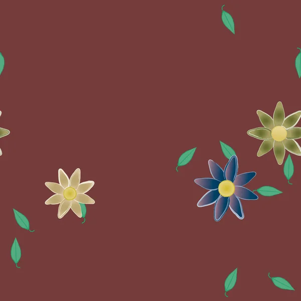 Flores Simples Con Hojas Verdes Composición Libre Ilustración Vectorial — Vector de stock