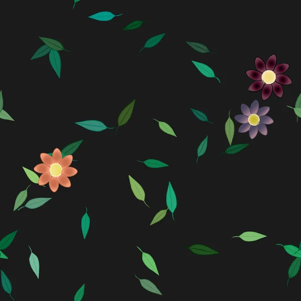 Composition Design Avec Fleurs Simples Feuilles Vertes Illustration Vectorielle — Image vectorielle