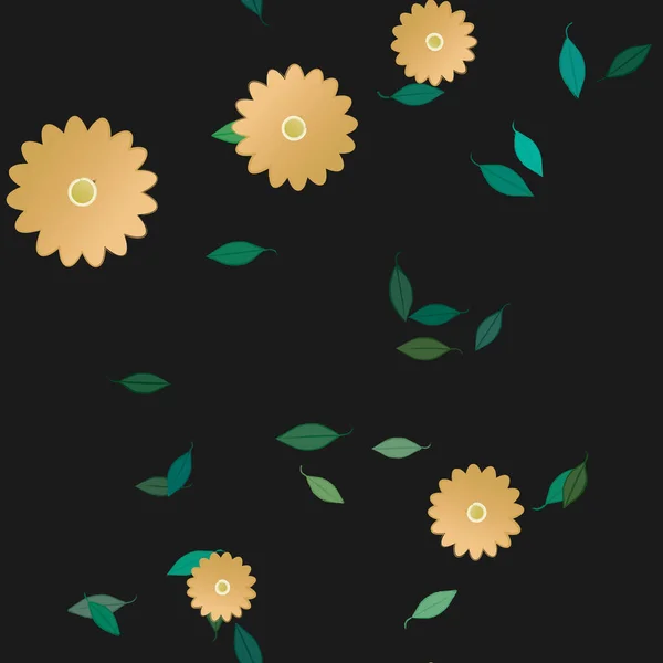 Free Composition Simple Colorful Flowers Green Leaves Wallpaper Vector Illustration — Stock Vector