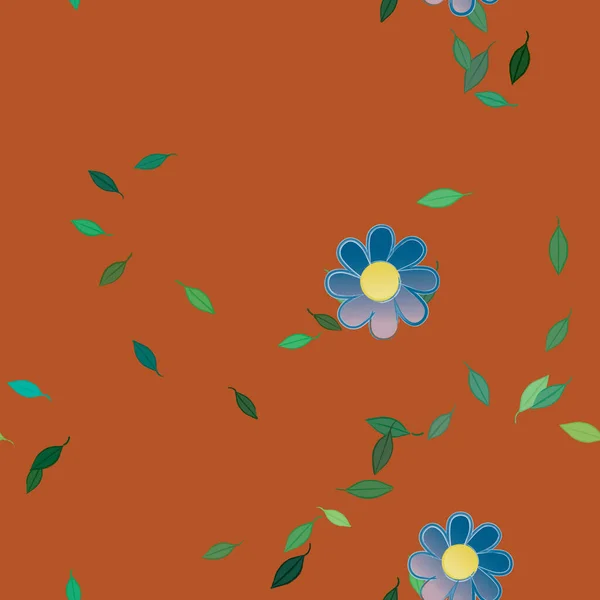 Flores Simples Con Hojas Verdes Composición Libre Ilustración Vectorial — Vector de stock