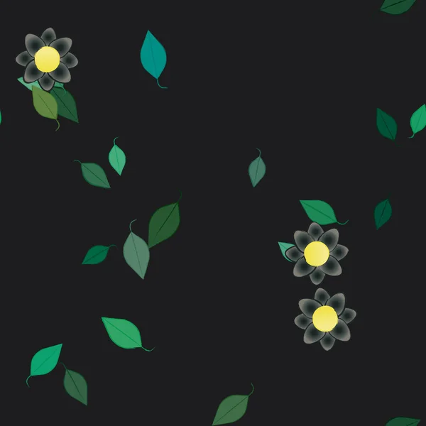 Composition Design Avec Fleurs Simples Feuilles Vertes Illustration Vectorielle — Image vectorielle