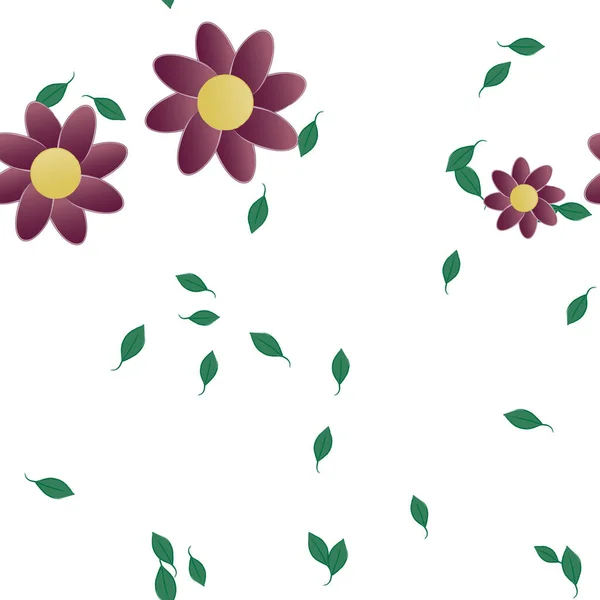 Composição Design Com Flores Simples Folhas Verdes Ilustração Vetorial — Vetor de Stock