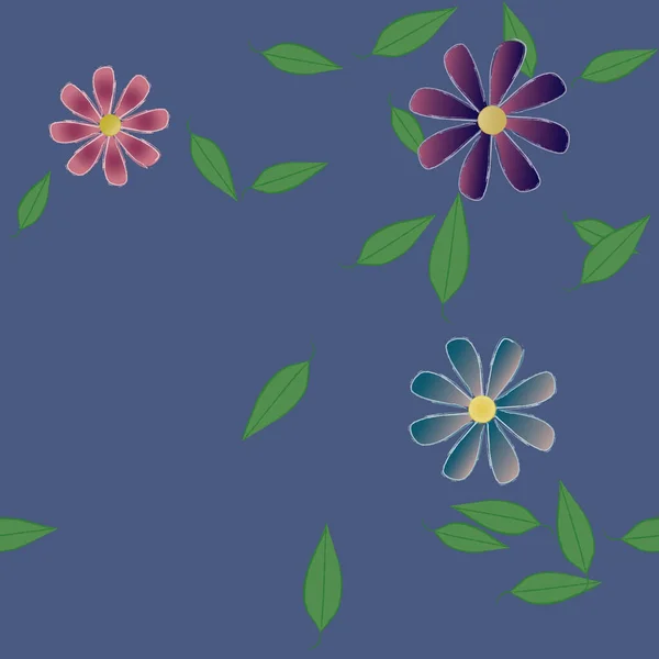 Fleurs Simples Avec Des Feuilles Vertes Composition Libre Illustration Vectorielle — Image vectorielle