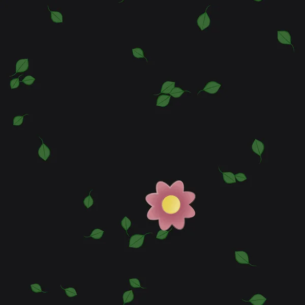 Flores Simples Con Hojas Verdes Composición Libre Ilustración Vectorial — Vector de stock