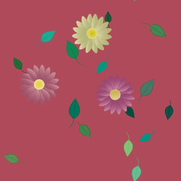 Fleurs Simples Avec Des Feuilles Vertes Composition Libre Illustration Vectorielle — Image vectorielle