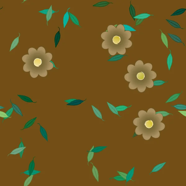 Composição Design Com Flores Simples Folhas Verdes Ilustração Vetorial — Vetor de Stock