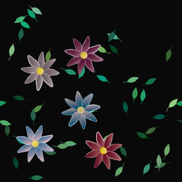 Composición Diseño Con Flores Simples Hojas Verdes Ilustración Vectorial — Vector de stock