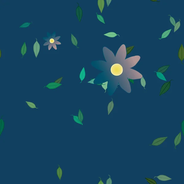 Composição Design Com Flores Simples Folhas Verdes Ilustração Vetorial — Vetor de Stock