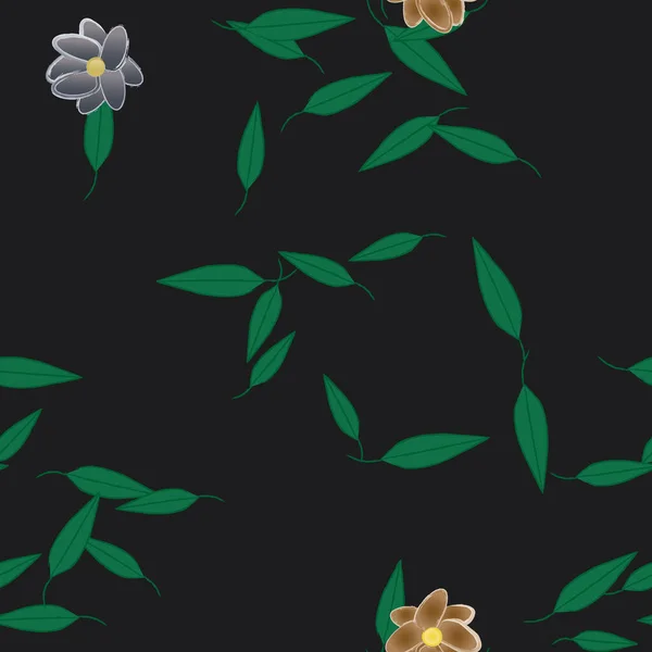 Design Sammansättning Med Enkla Blommor Och Gröna Blad Vektor Illustration — Stock vektor