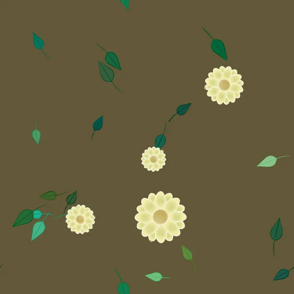 Composición Libre Con Flores Colores Simples Hojas Verdes Para Papel — Vector de stock