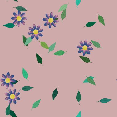 Basit çiçek ve yeşil yapraklı tasarım kompozisyonu, vektör illüstrasyonu