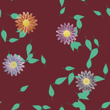 Basit çiçek ve yeşil yapraklı tasarım kompozisyonu, vektör illüstrasyonu