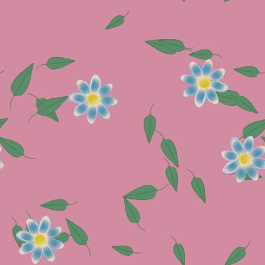 Basit çiçek ve yeşil yapraklı tasarım kompozisyonu, vektör illüstrasyonu