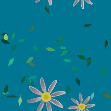 Basit çiçek ve yeşil yapraklı tasarım kompozisyonu, vektör illüstrasyonu