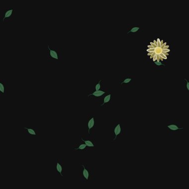 basit renkli çiçekleri olan serbest kompozisyon ve duvar kağıdı için yeşil yapraklar, vektör illüstrasyonu