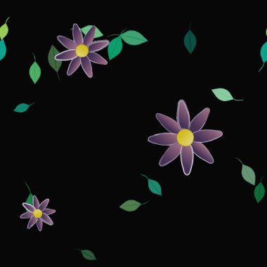 Basit çiçek ve yeşil yapraklı tasarım kompozisyonu, vektör illüstrasyonu