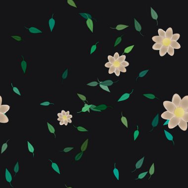 Basit çiçek ve yeşil yapraklı tasarım kompozisyonu, vektör illüstrasyonu