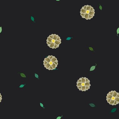 Basit çiçek ve yeşil yapraklı tasarım kompozisyonu, vektör illüstrasyonu