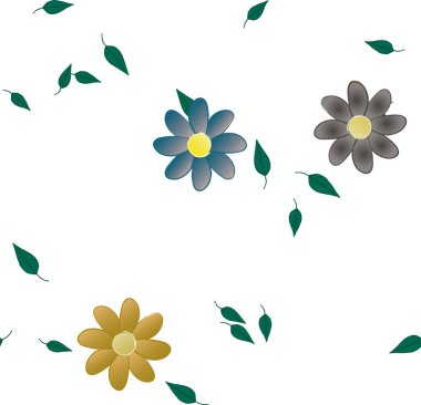 Basit çiçek ve yeşil yapraklı tasarım kompozisyonu, vektör illüstrasyonu