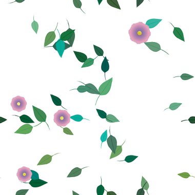 Basit çiçek ve yeşil yapraklı tasarım kompozisyonu, vektör illüstrasyonu