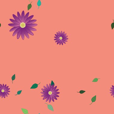 Basit çiçek ve yeşil yapraklı tasarım kompozisyonu, vektör illüstrasyonu